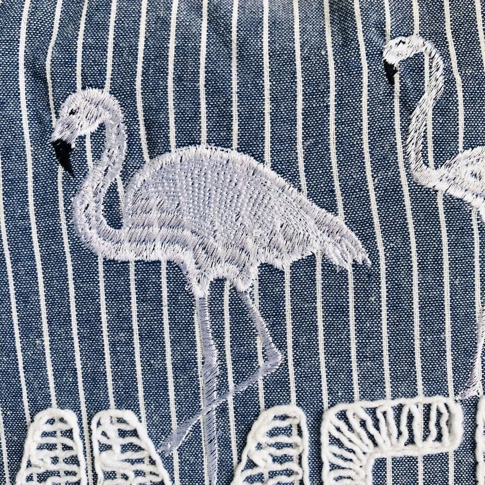SECRET CELEBRITY 15” X 21” Blue White Decor pillow embroidered Summer Flamingos